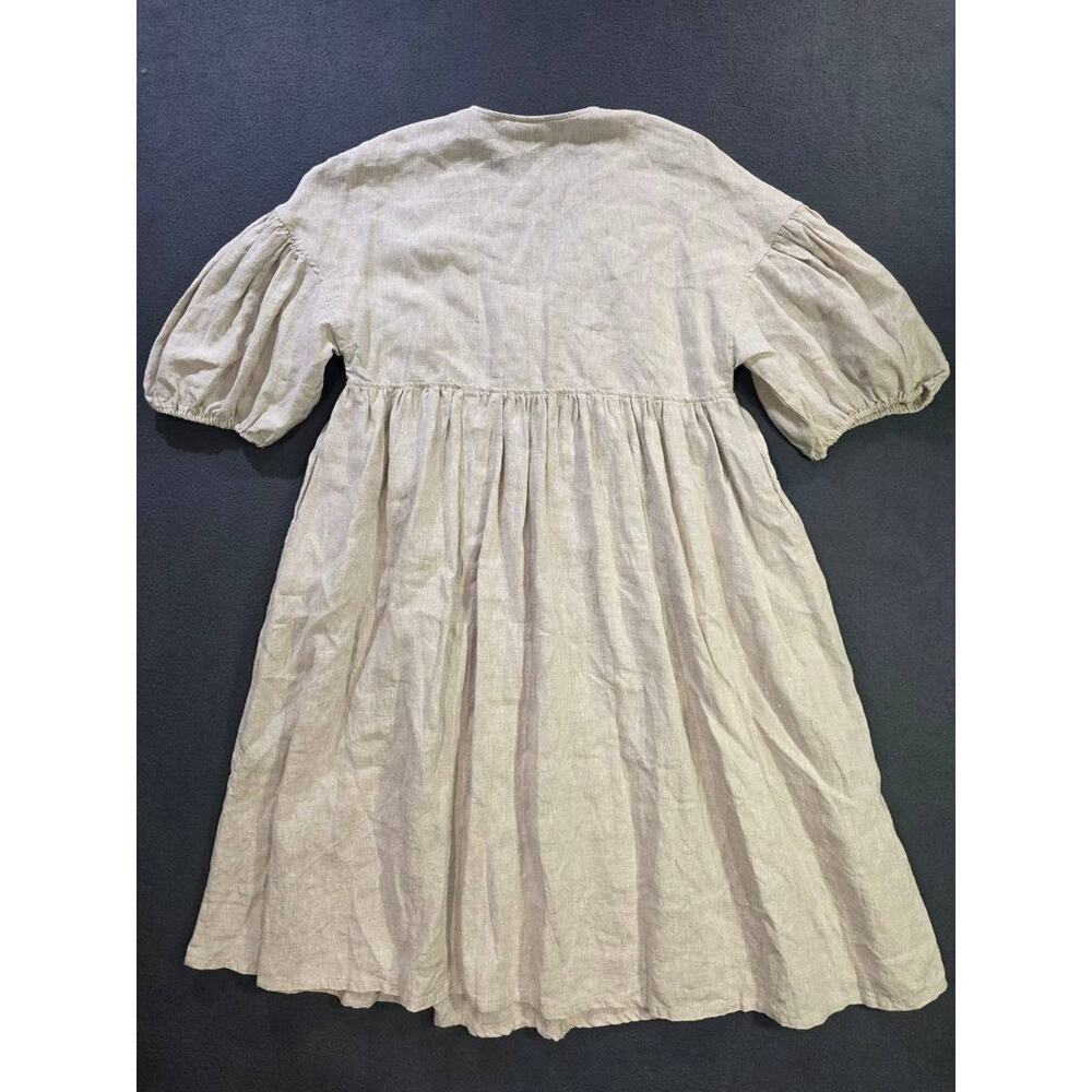 Marlow and Mae Harp Dress Large 100% Linen Mini Puff Sleeve Cottagecore A011134 - Picture 10 of 10